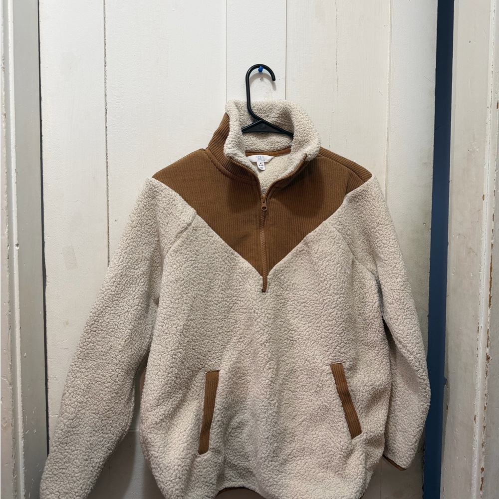 Time and Tru Cream and Brown Sherpa Pullover